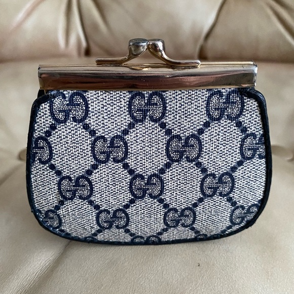 Vintage Gucci COA Bag GG Satchel & Kisslock Coin Wallet Navy PVC Leather - Picture 12 of 15